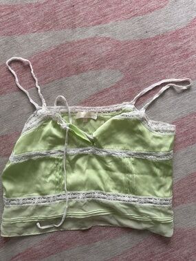 LoveShackFancy Green Silk and Lace Tank